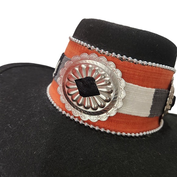 PFI Ladies 100% Wool Western Hat Small Black Fedora Conchos Made‎ In USA Woven - Picture 7 of 10